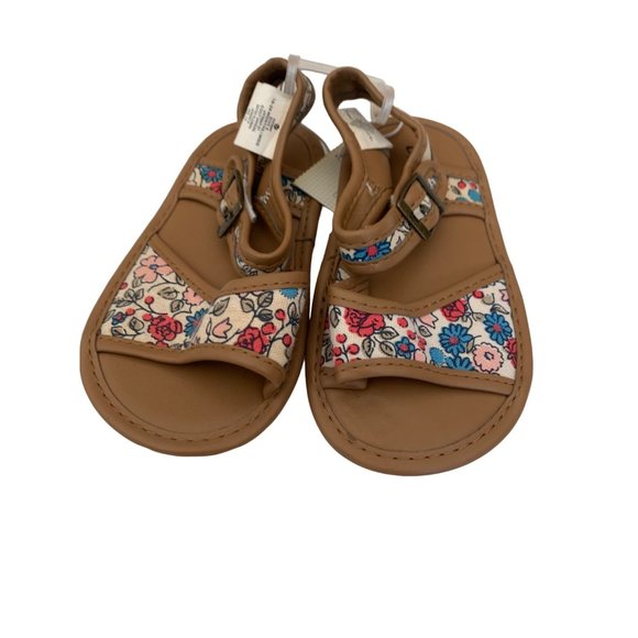 New Old Navy Girls Infant Baby Size 18 24 Months Sandals Floral Faux Leather Tan - Picture 6 of 6